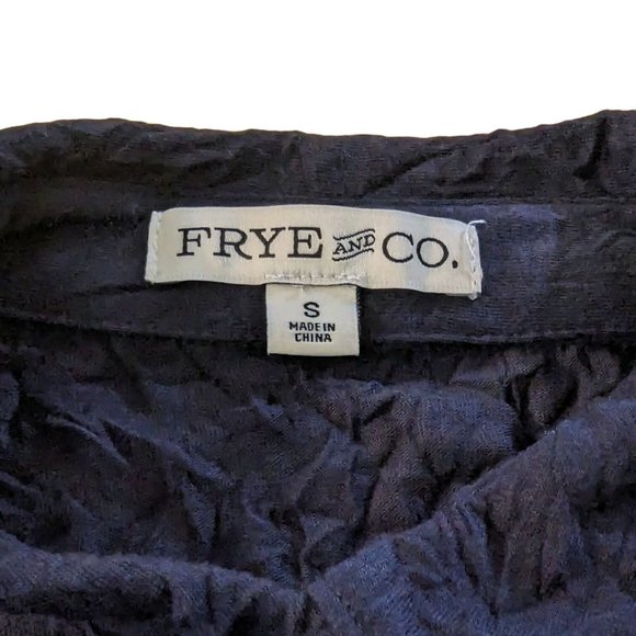 FRYE AND CO. long sleeve button front peplum crinkled navy blue blouse Size S - Picture 5 of 7